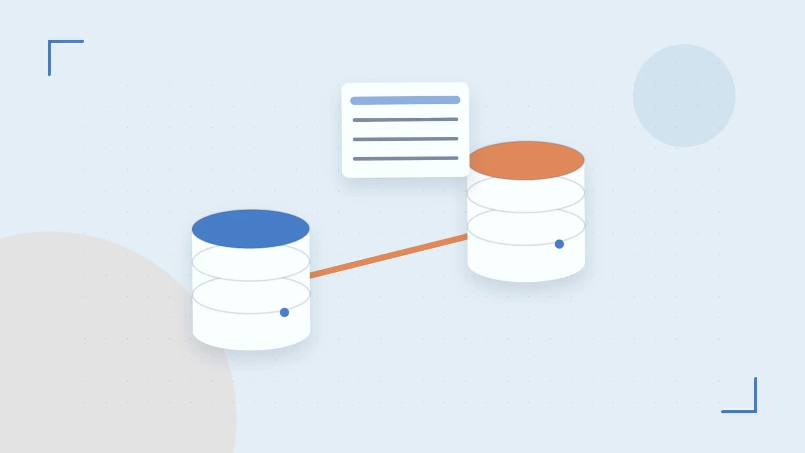 Editorial illustration of structured records, database cylinders and relationships between tables