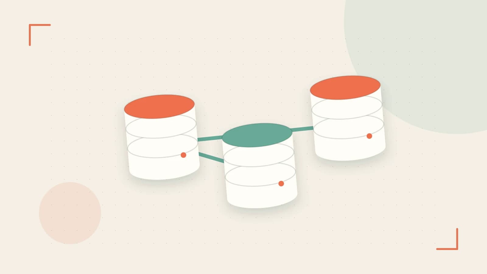 Editorial illustration of structured records, database cylinders and relationships between tables