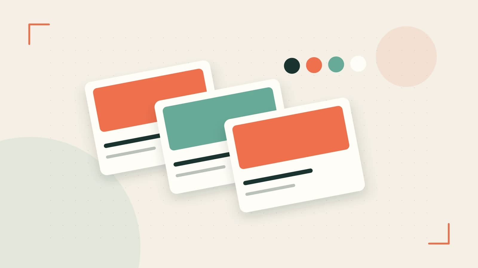 Editorial illustration of responsive browser layouts, overlapping design components and a color system