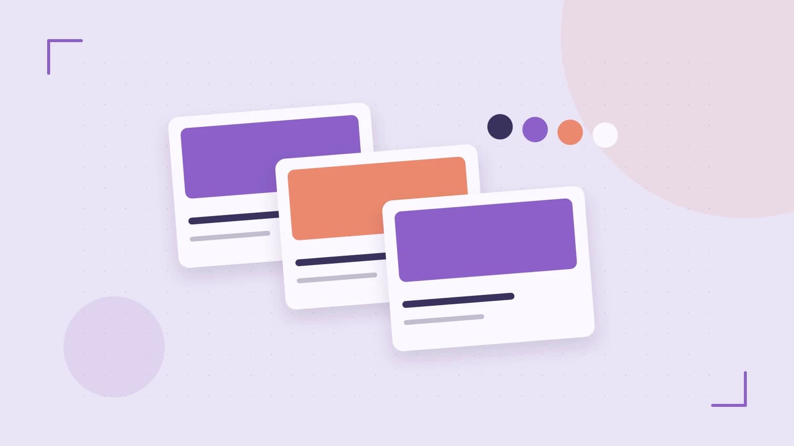 Editorial illustration of responsive browser layouts, overlapping design components and a color system
