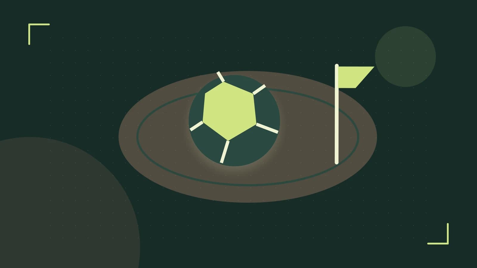 Editorial illustration of a stylized sports ball, stadium geometry and dynamic arcs