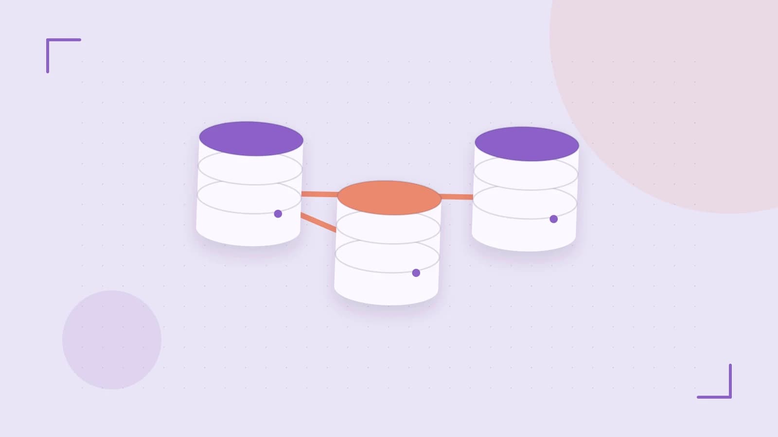 Editorial illustration of structured records, database cylinders and relationships between tables