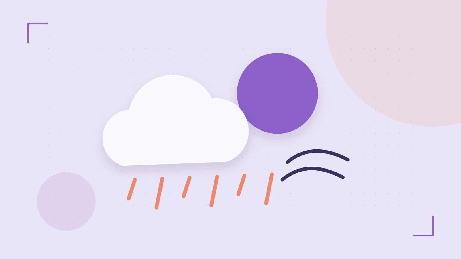 Editorial illustration of a sun, layered clouds, raindrops and flowing weather patterns