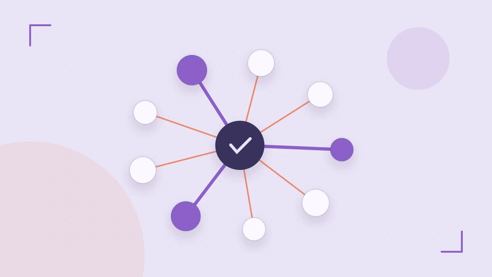 Editorial illustration of an algorithmic node graph with branching paths and a highlighted result