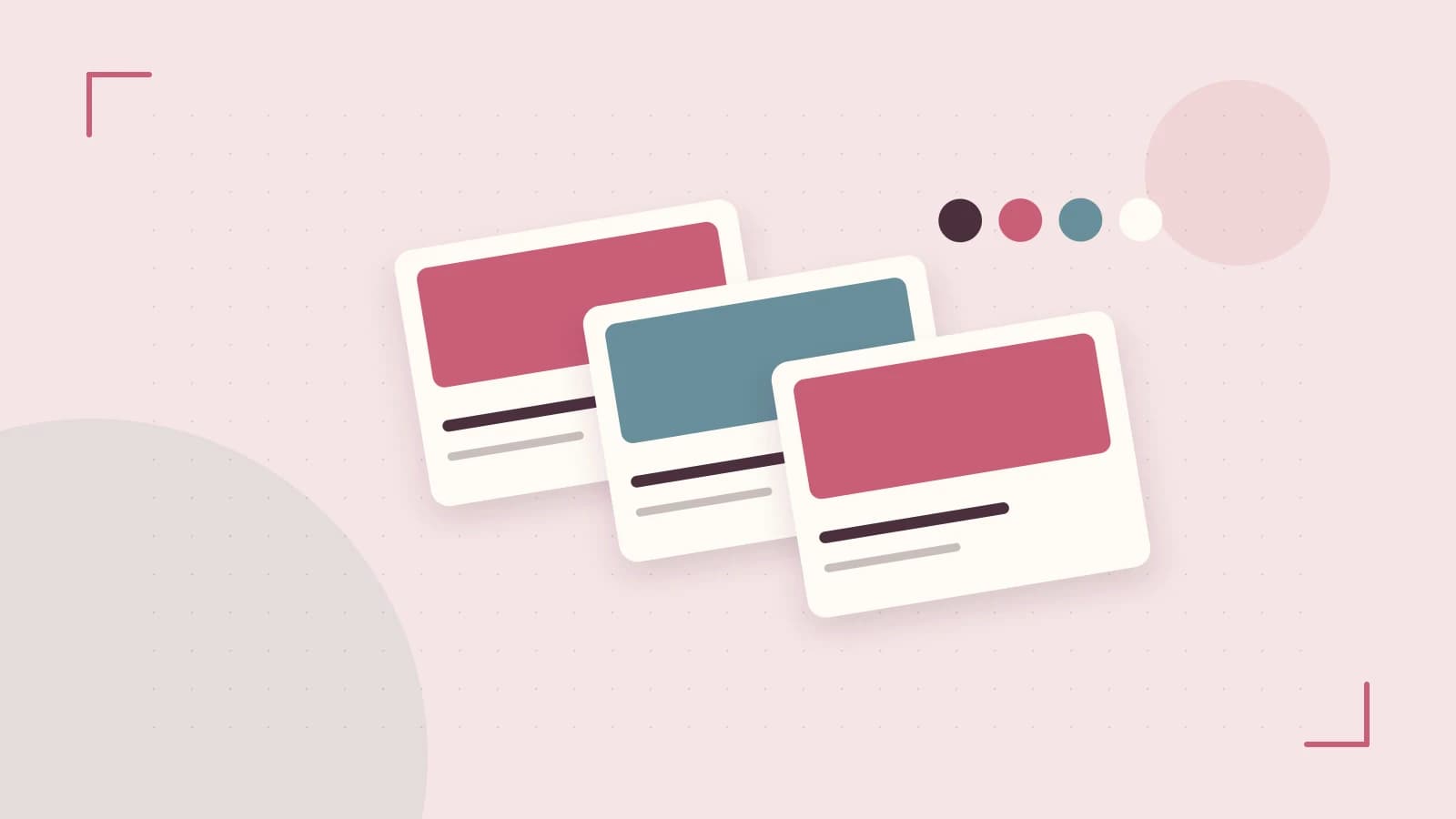 Editorial illustration of responsive browser layouts, overlapping design components and a color system