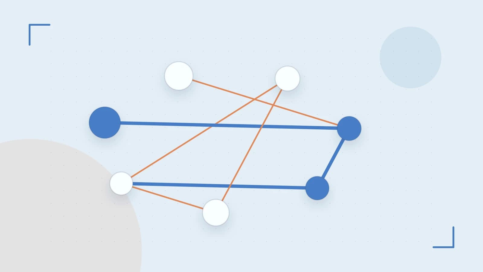 Editorial illustration of an algorithmic node graph with branching paths and a highlighted result