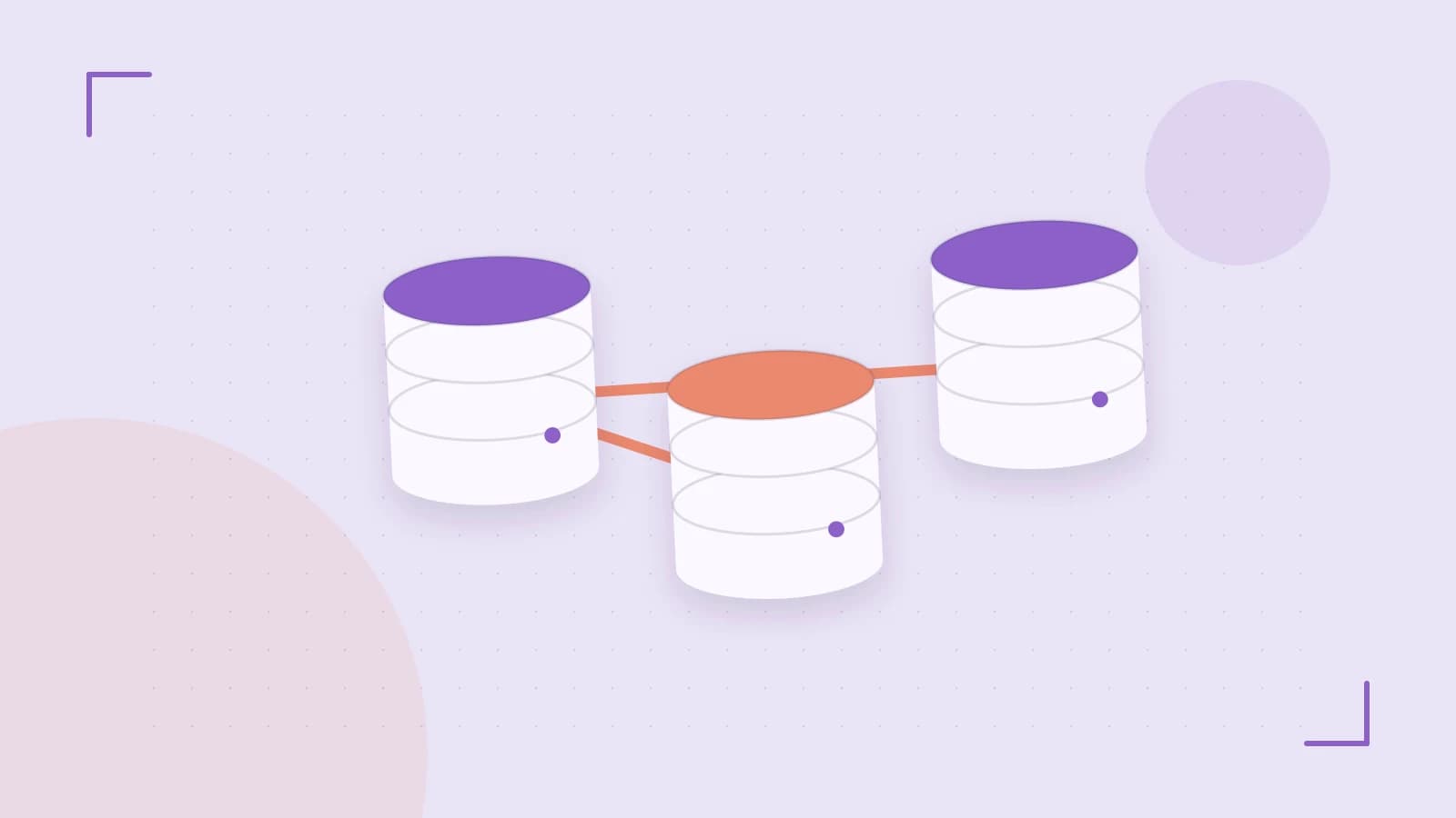 Editorial illustration of structured records, database cylinders and relationships between tables