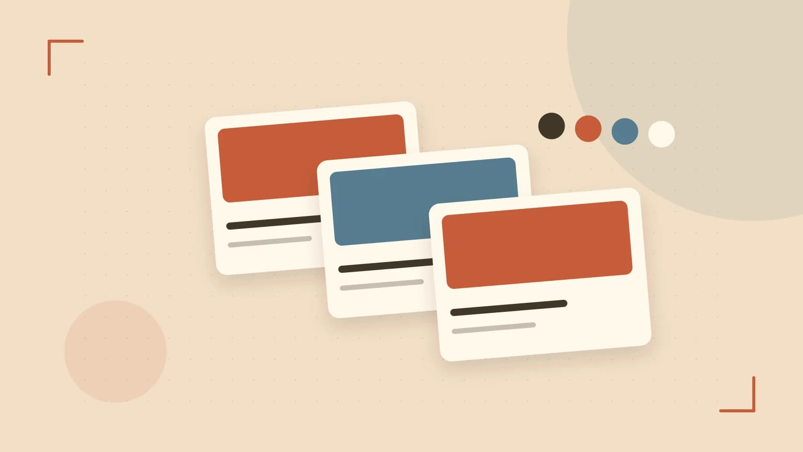 Editorial illustration of responsive browser layouts, overlapping design components and a color system