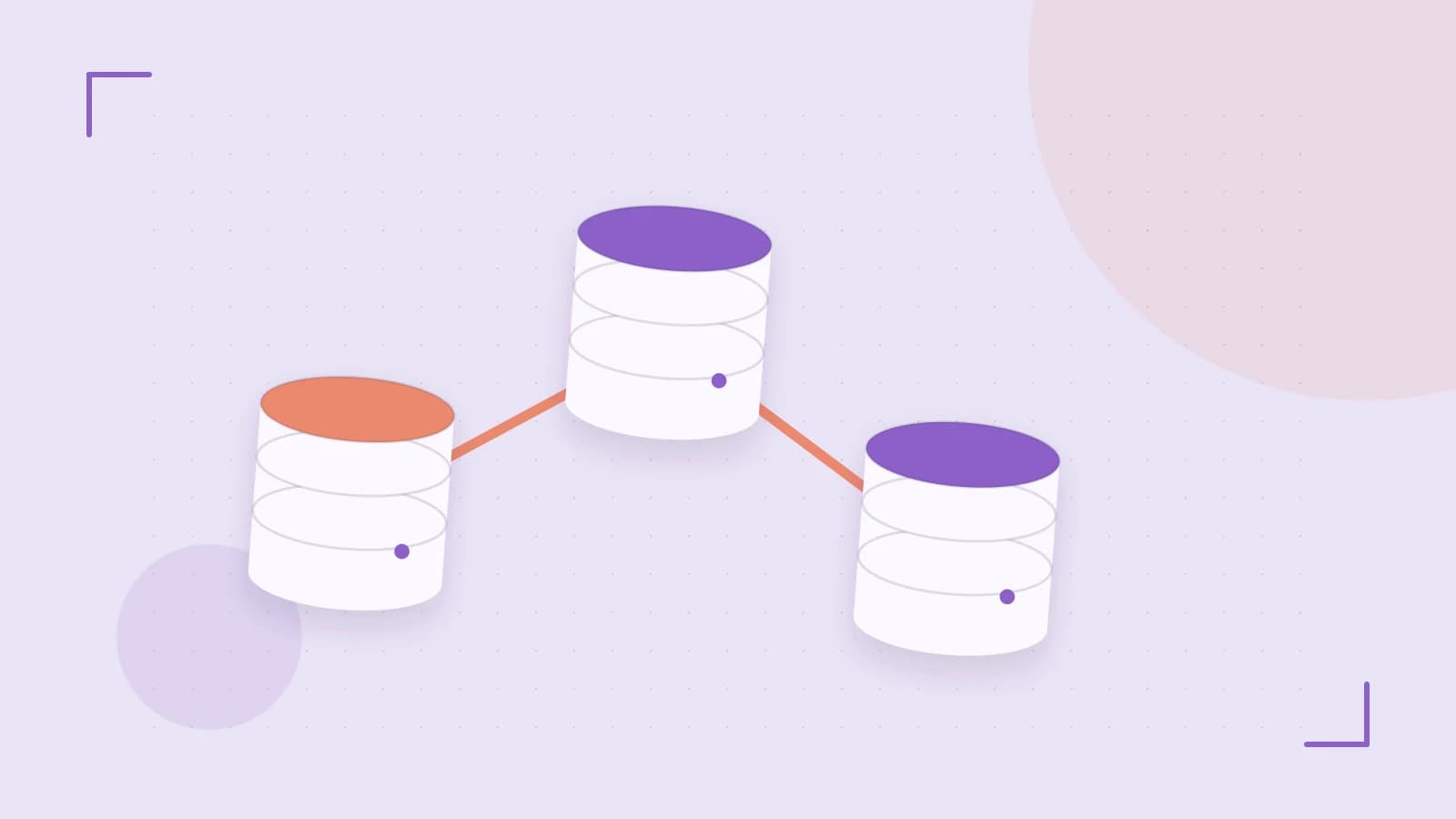 Editorial illustration of structured records, database cylinders and relationships between tables