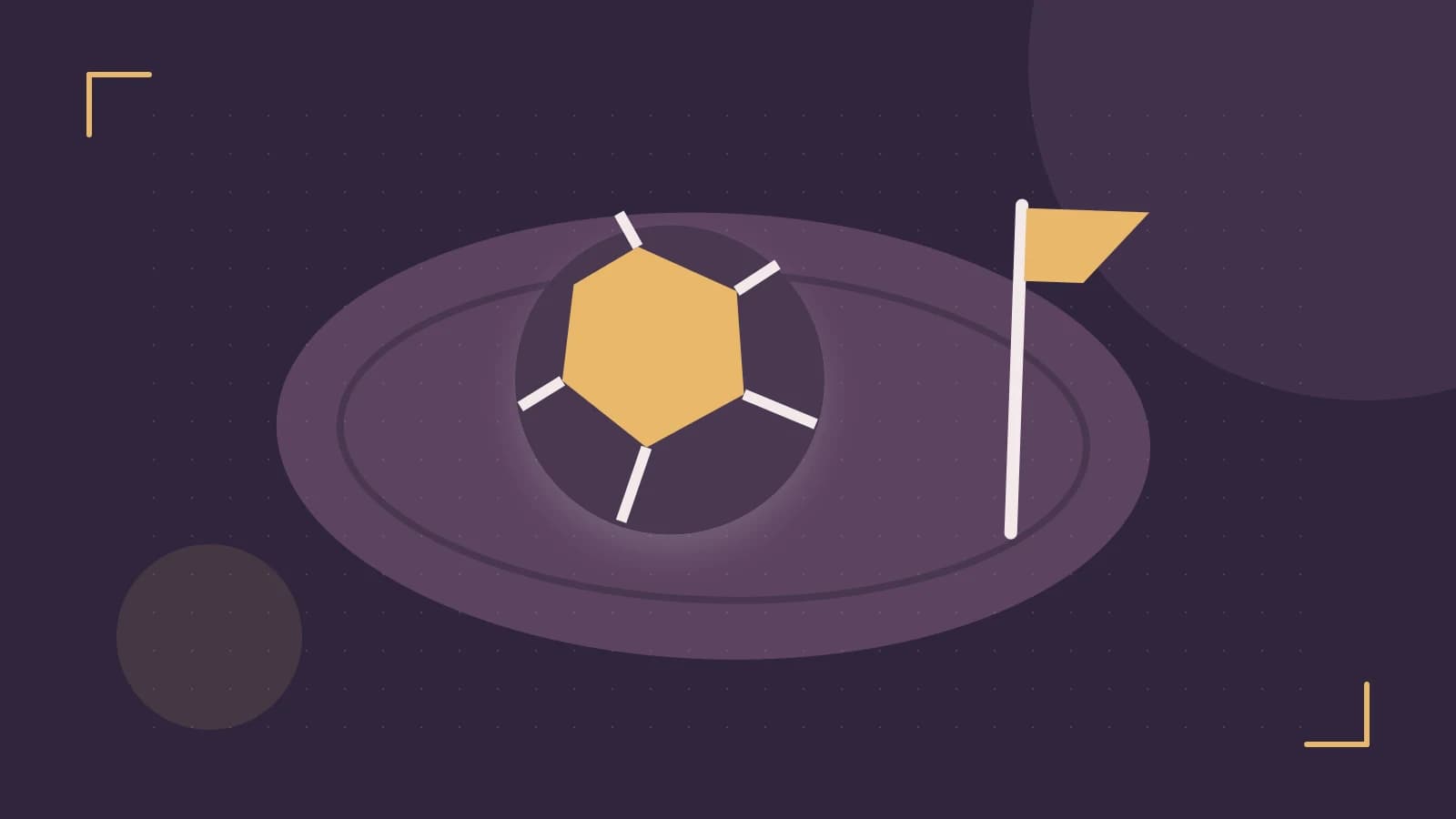 Editorial illustration of a stylized sports ball, stadium geometry and dynamic arcs