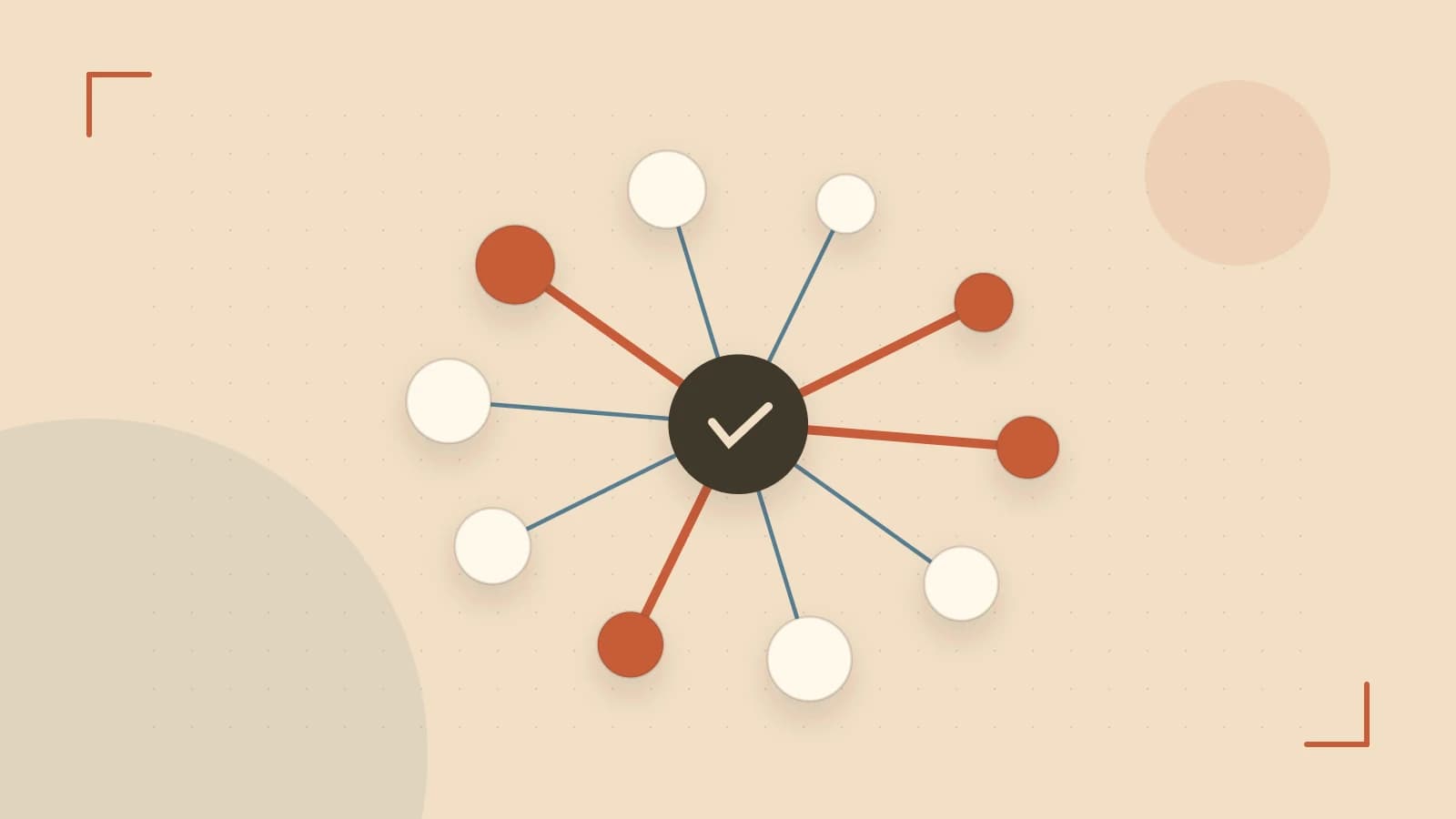 Editorial illustration of an algorithmic node graph with branching paths and a highlighted result