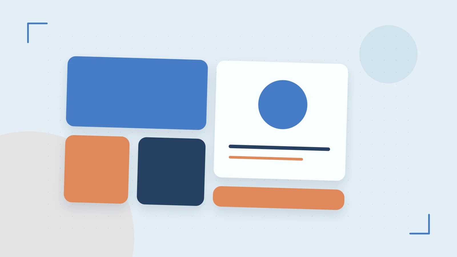 Editorial illustration of responsive browser layouts, overlapping design components and a color system