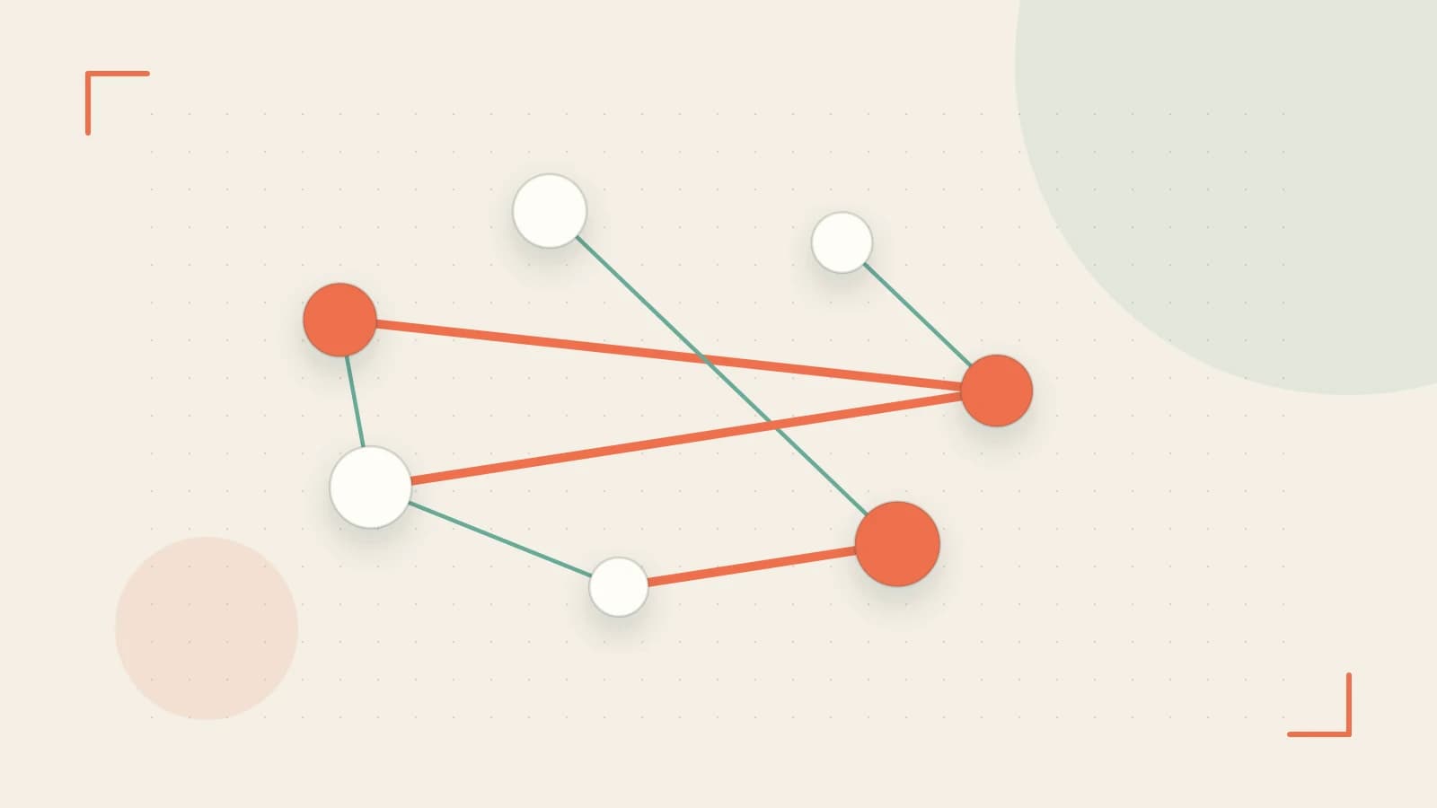 Editorial illustration of an algorithmic node graph with branching paths and a highlighted result