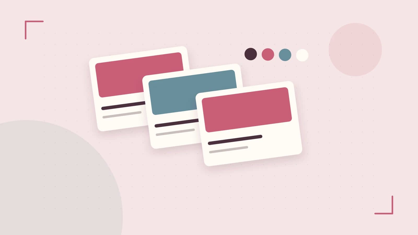 Editorial illustration of responsive browser layouts, overlapping design components and a color system
