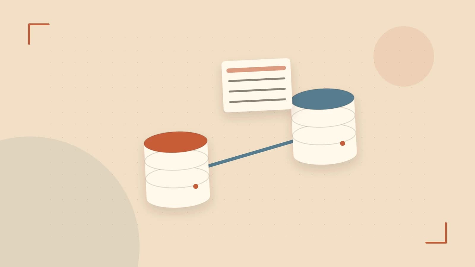 Editorial illustration of structured records, database cylinders and relationships between tables