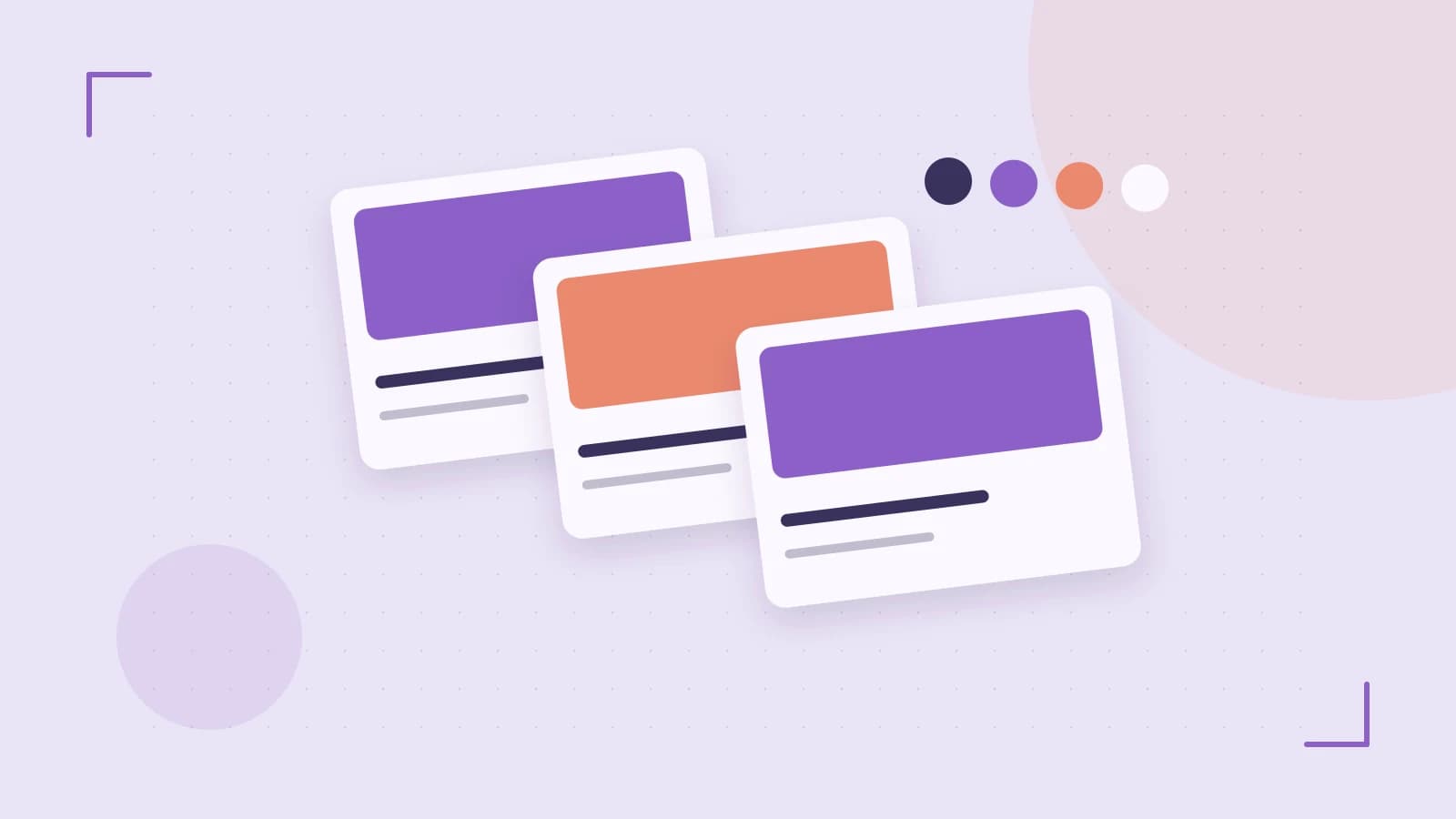 Editorial illustration of responsive browser layouts, overlapping design components and a color system