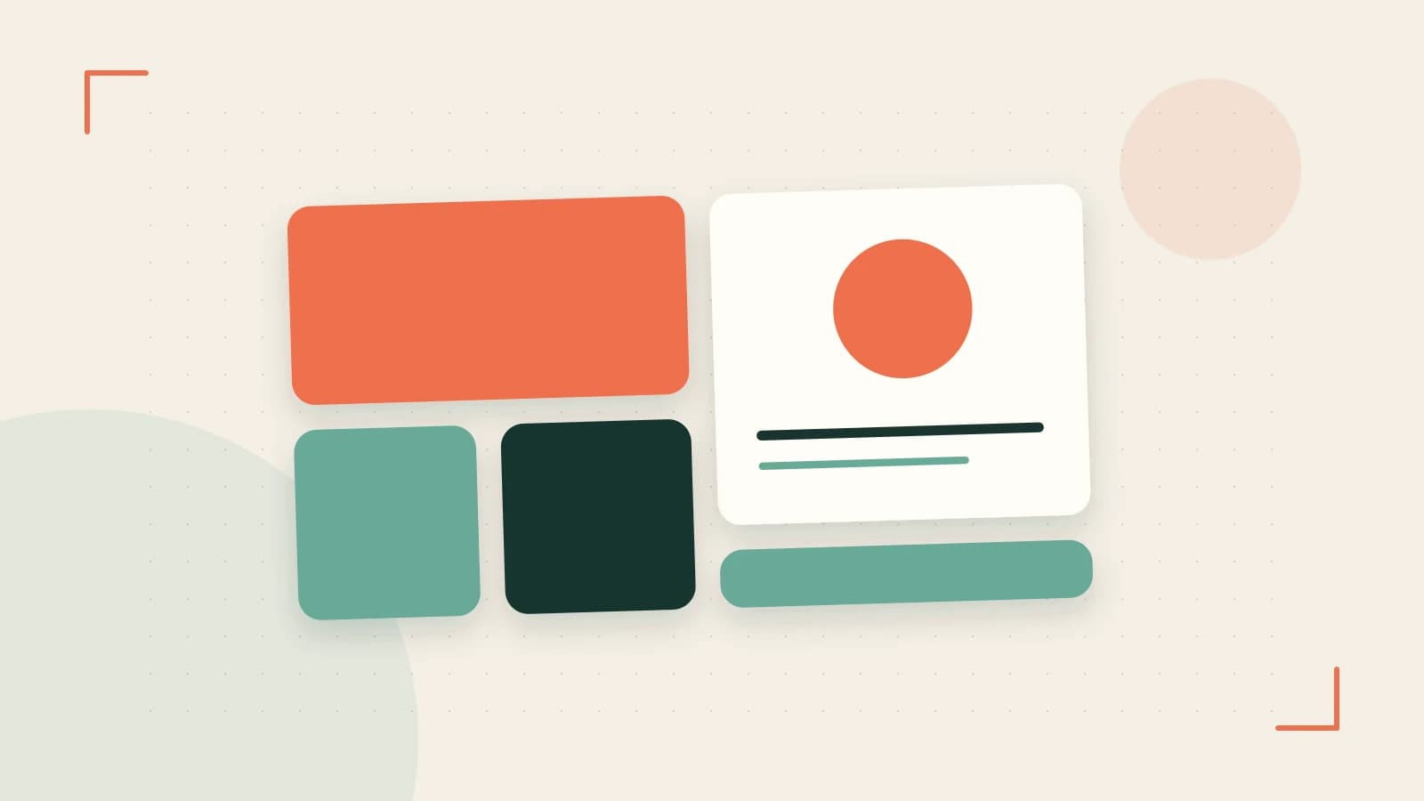 Editorial illustration of responsive browser layouts, overlapping design components and a color system