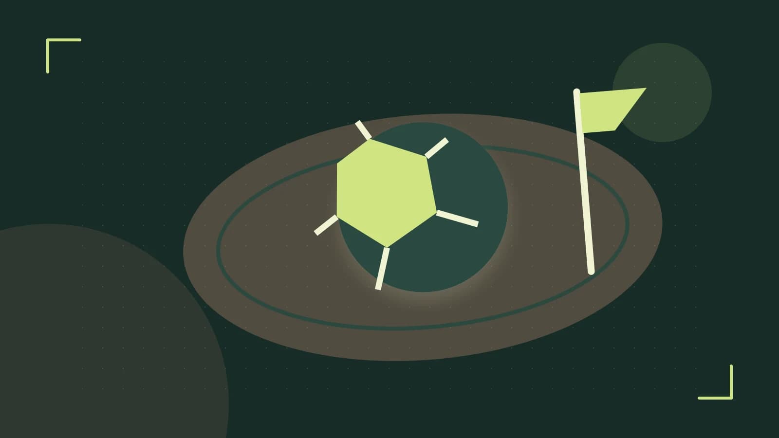 Editorial illustration of a stylized sports ball, stadium geometry and dynamic arcs
