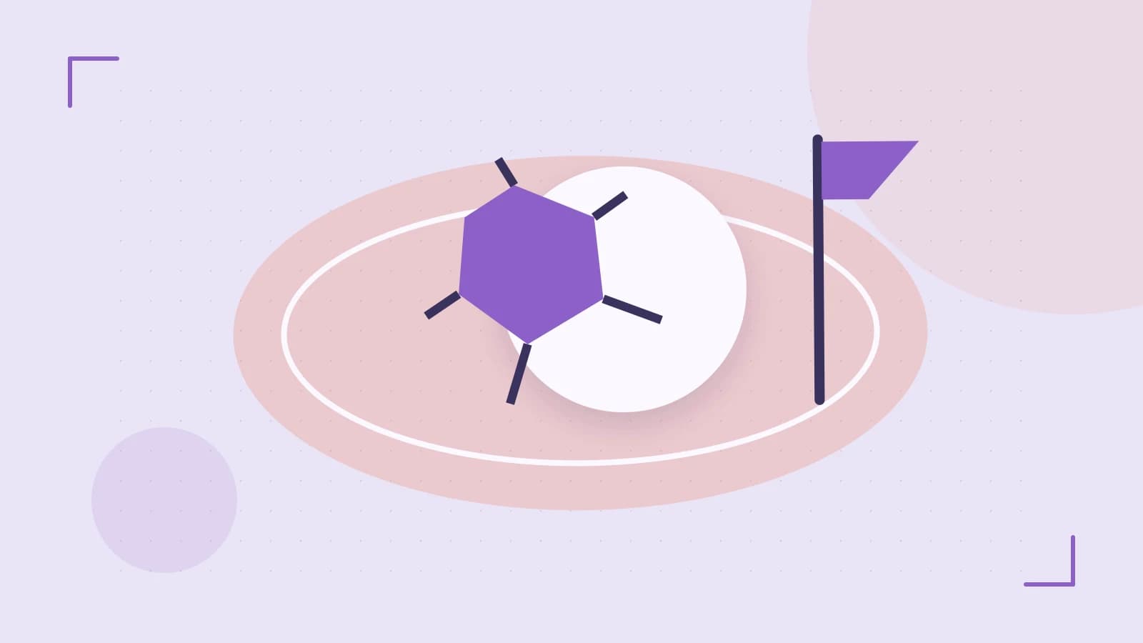 Editorial illustration of a stylized sports ball, stadium geometry and dynamic arcs
