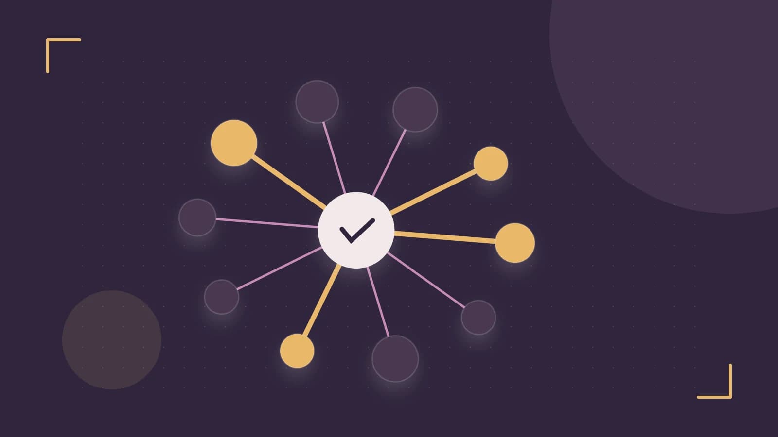 Editorial illustration of an algorithmic node graph with branching paths and a highlighted result