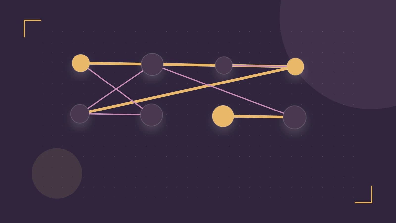 Editorial illustration of an algorithmic node graph with branching paths and a highlighted result