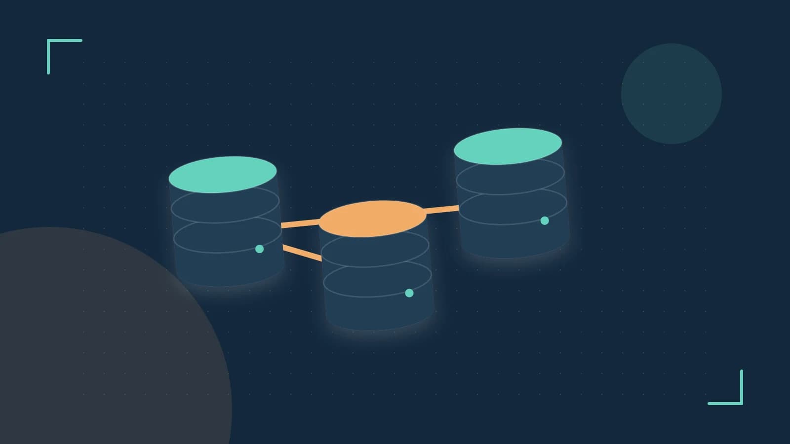 Editorial illustration of structured records, database cylinders and relationships between tables