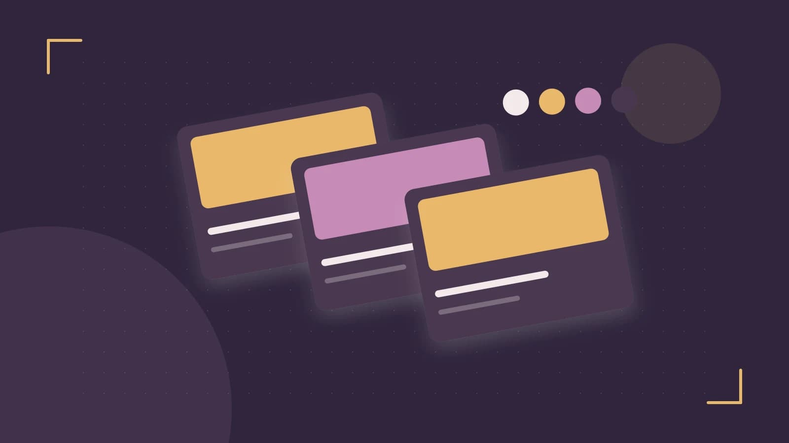 Editorial illustration of responsive browser layouts, overlapping design components and a color system