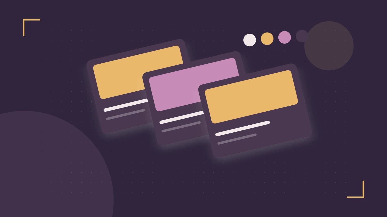 Editorial illustration of responsive browser layouts, overlapping design components and a color system