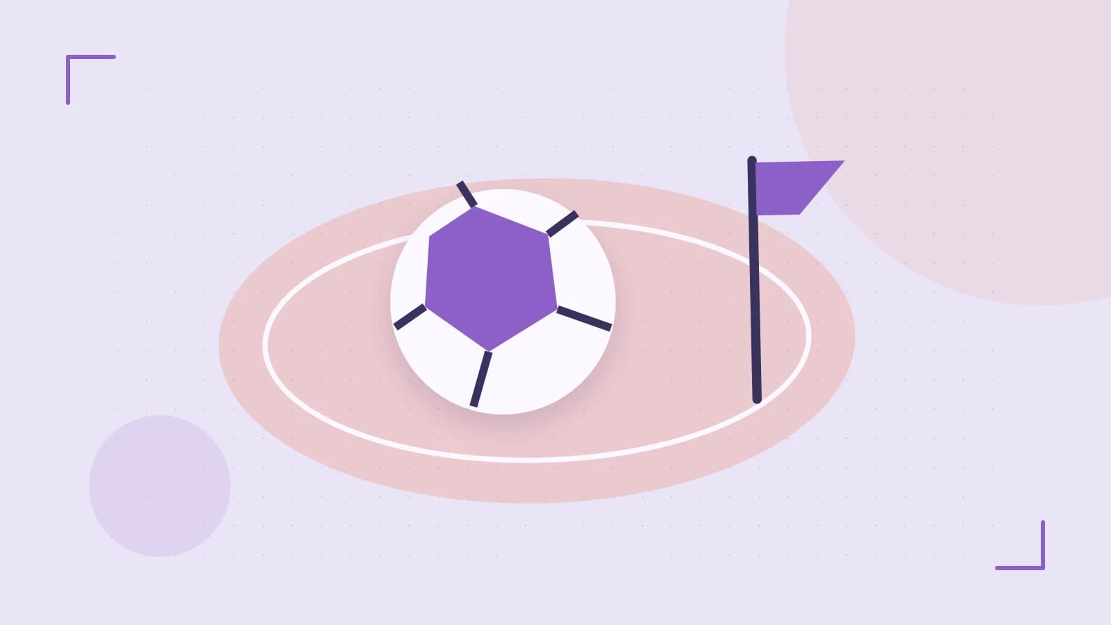 Editorial illustration of a stylized sports ball, stadium geometry and dynamic arcs