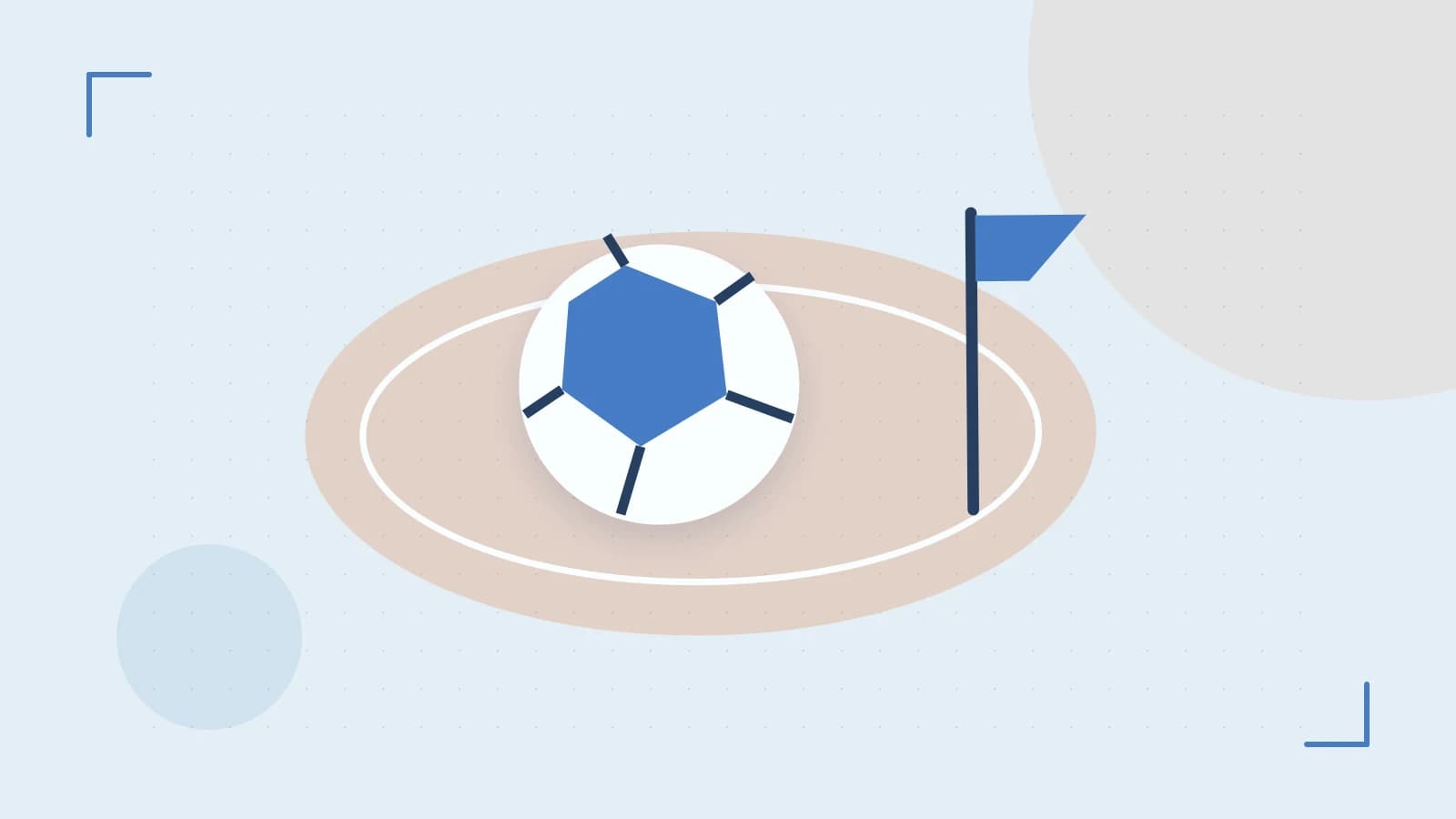 Editorial illustration of a stylized sports ball, stadium geometry and dynamic arcs