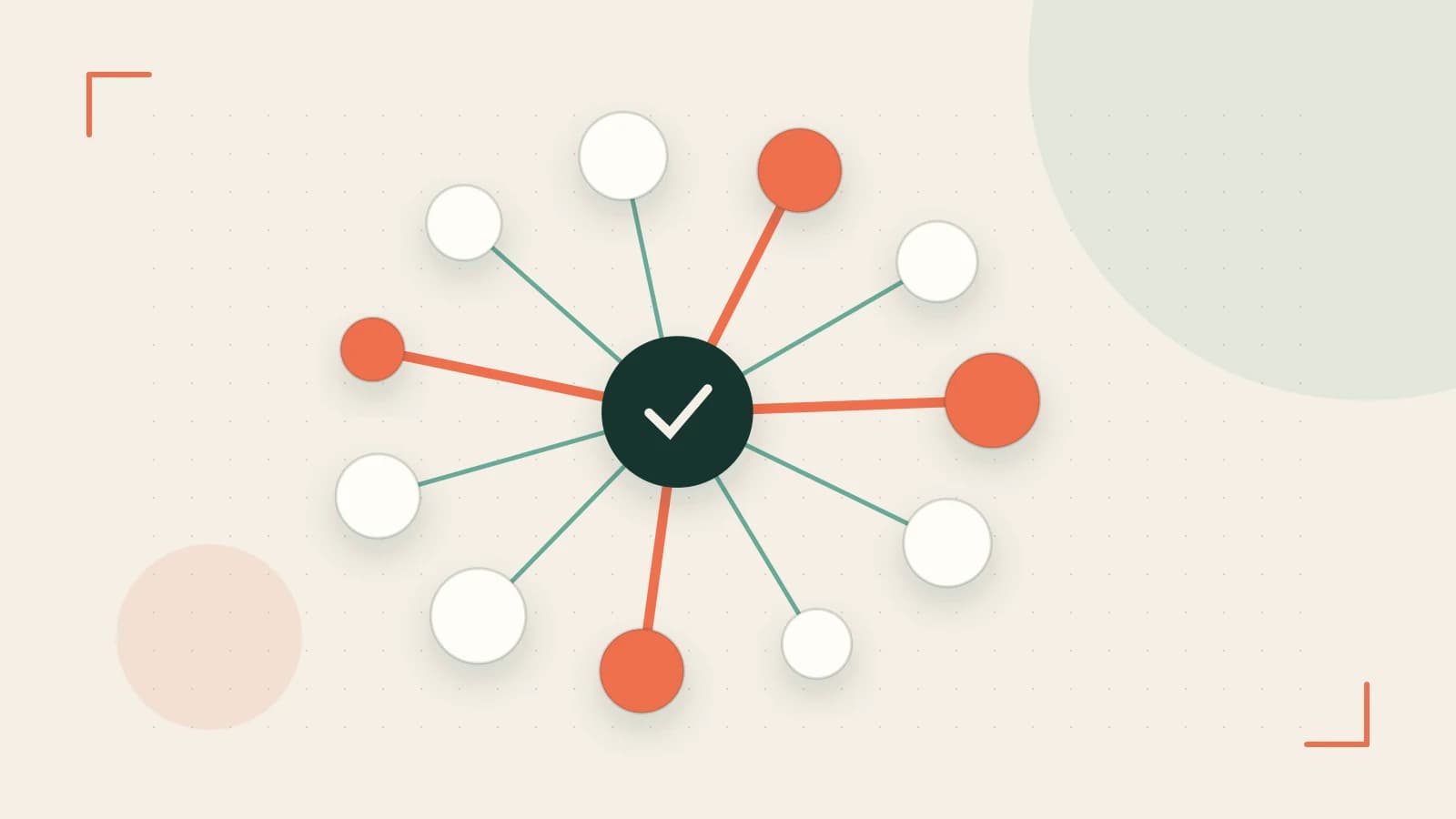 Editorial illustration of an algorithmic node graph with branching paths and a highlighted result