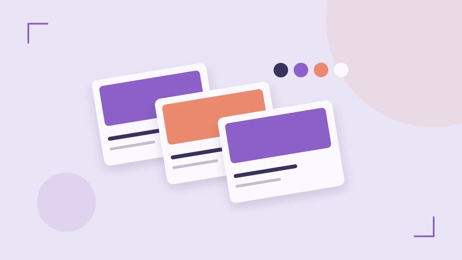 Editorial illustration of responsive browser layouts, overlapping design components and a color system
