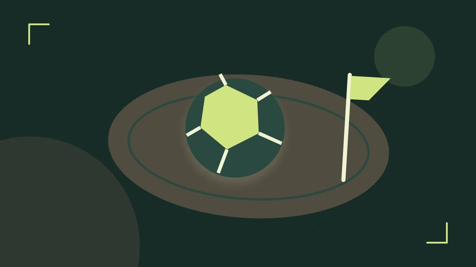 Editorial illustration of a stylized sports ball, stadium geometry and dynamic arcs