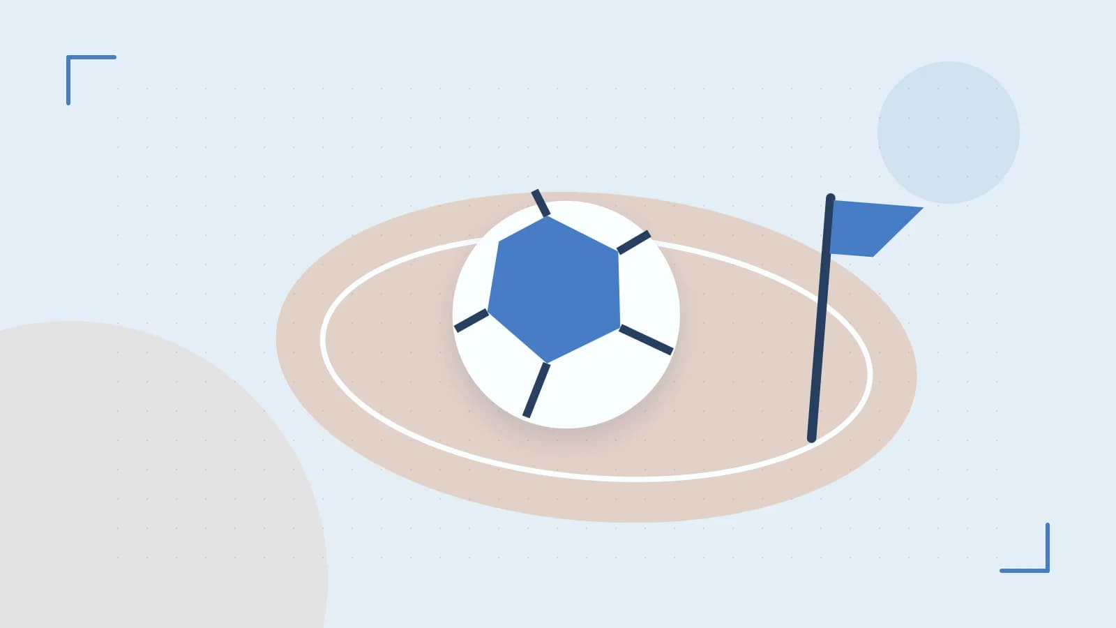 Editorial illustration of a stylized sports ball, stadium geometry and dynamic arcs