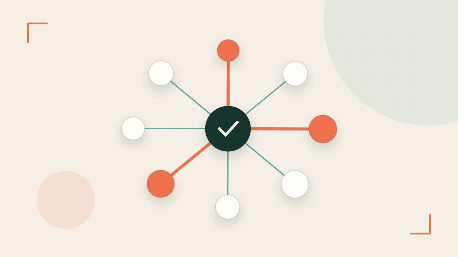 Editorial illustration of an algorithmic node graph with branching paths and a highlighted result