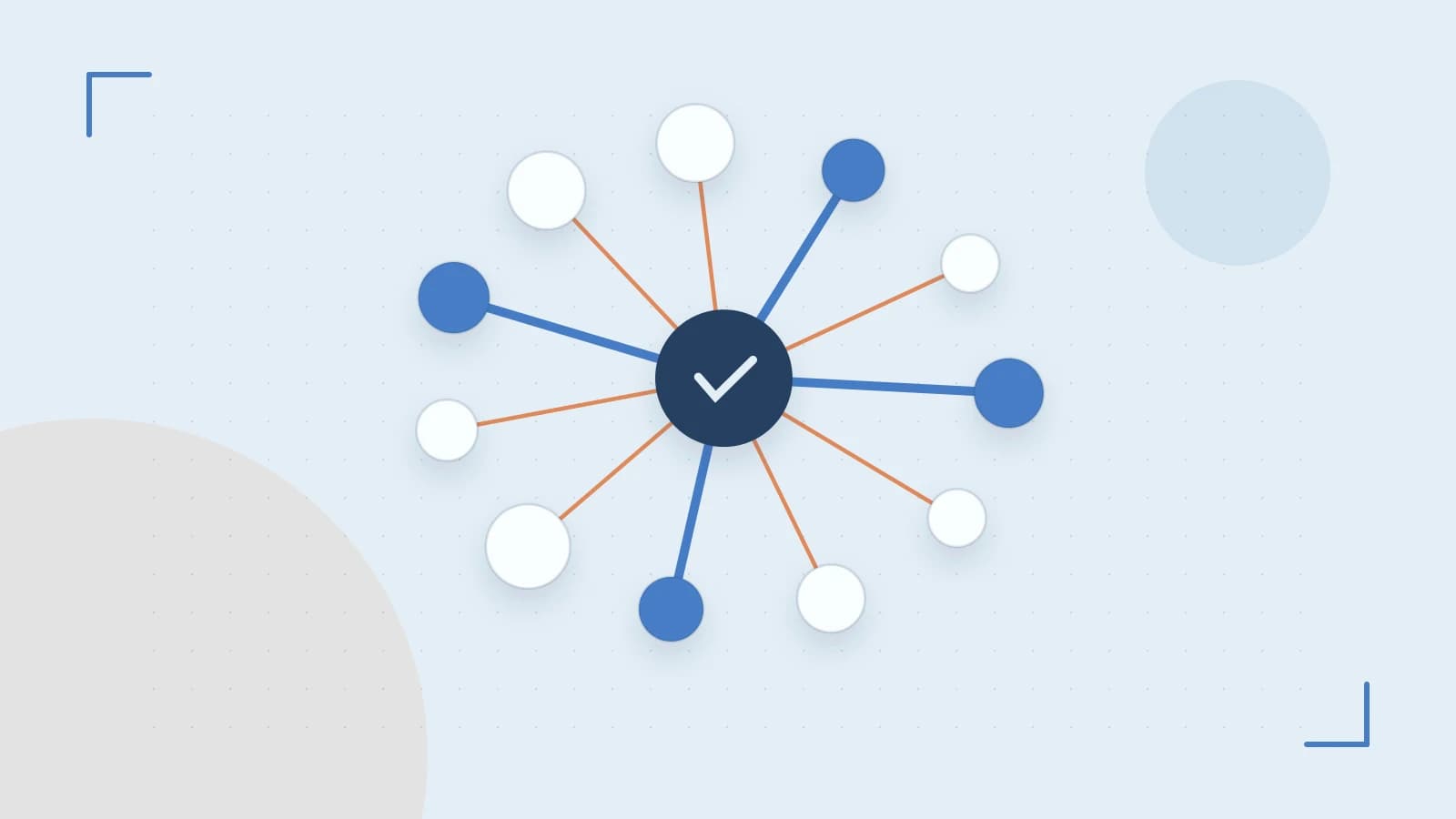 Editorial illustration of an algorithmic node graph with branching paths and a highlighted result