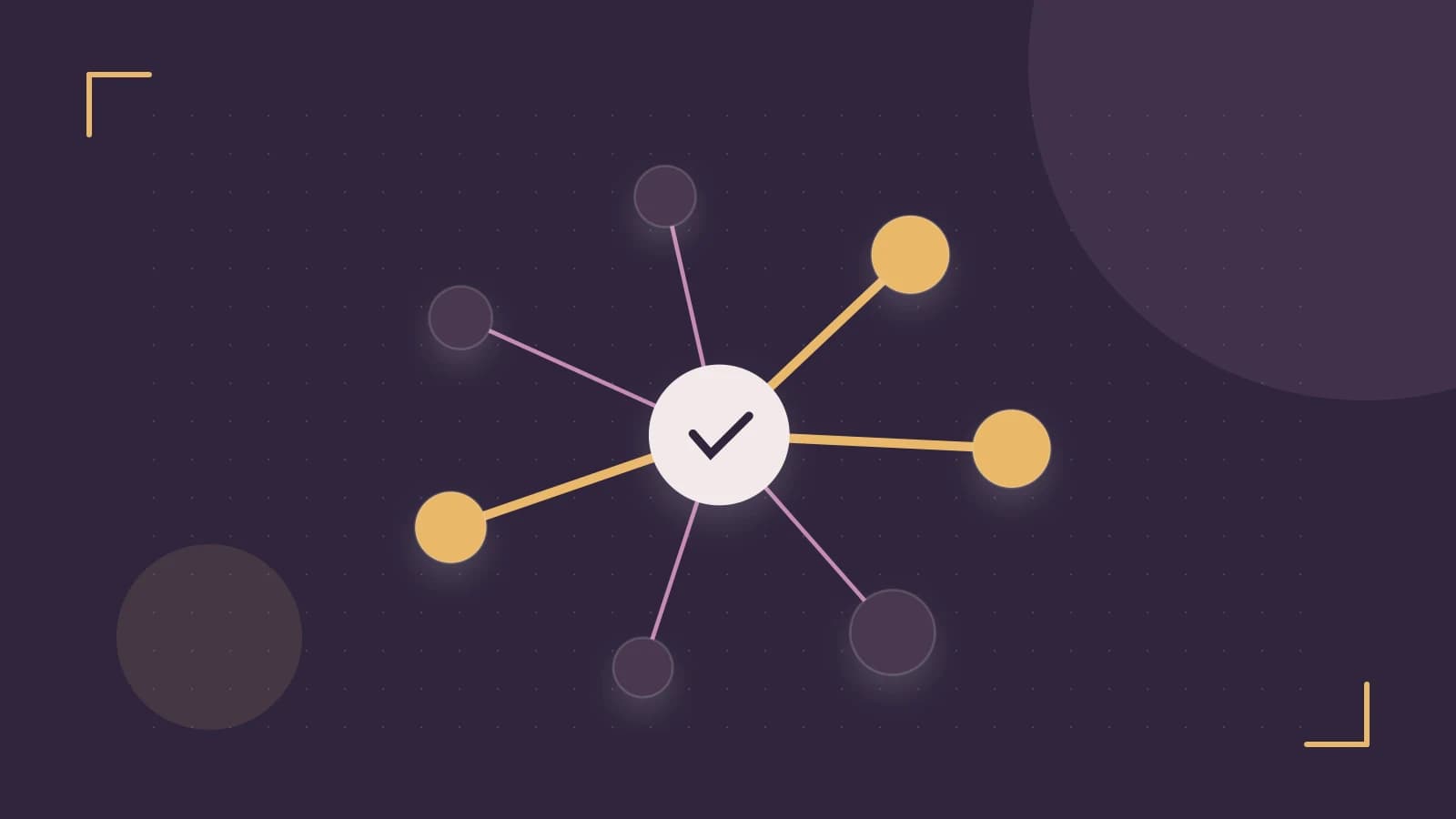 Editorial illustration of an algorithmic node graph with branching paths and a highlighted result