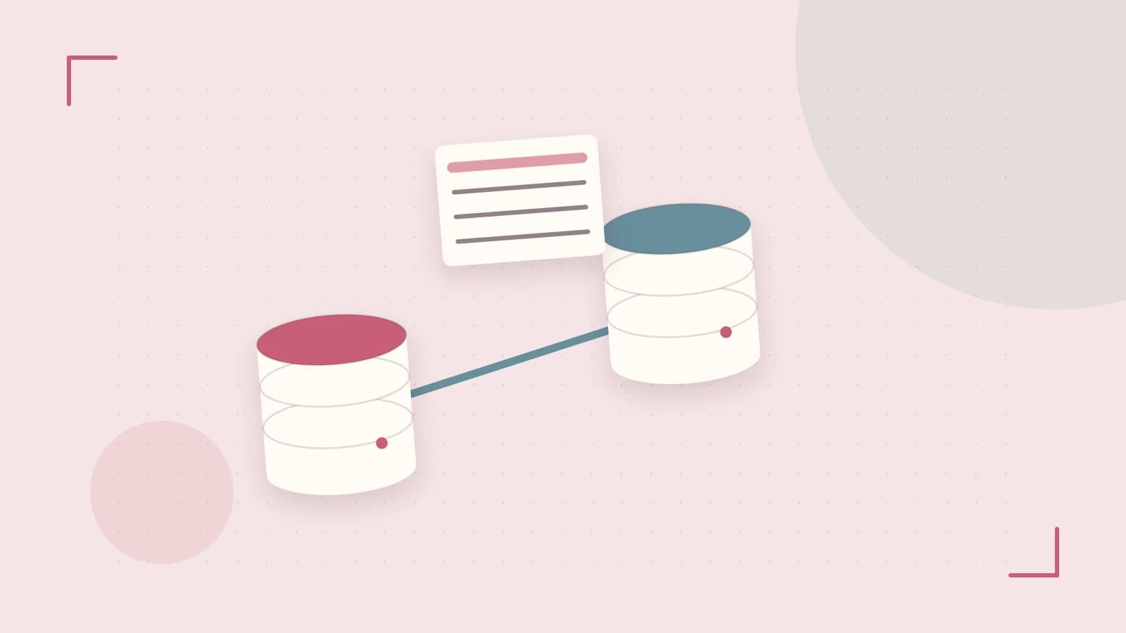 Editorial illustration of structured records, database cylinders and relationships between tables