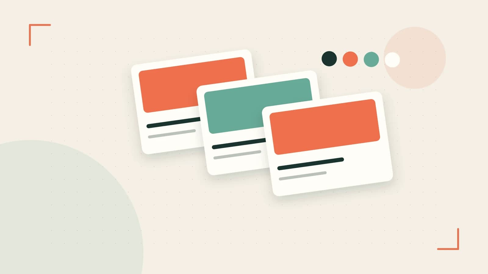 Editorial illustration of responsive browser layouts, overlapping design components and a color system
