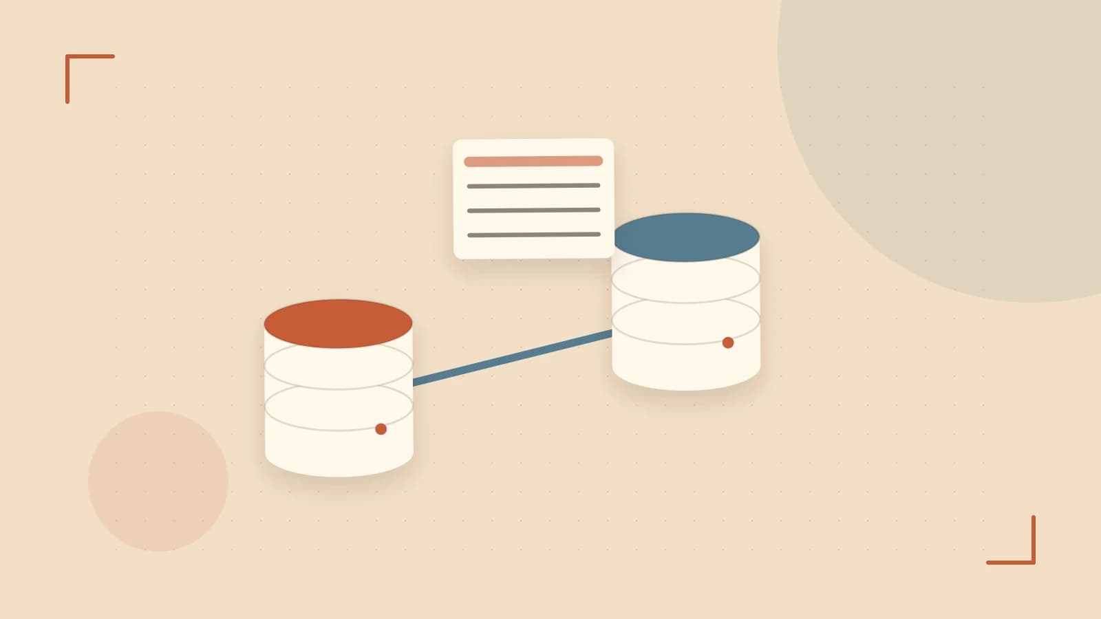 Editorial illustration of structured records, database cylinders and relationships between tables