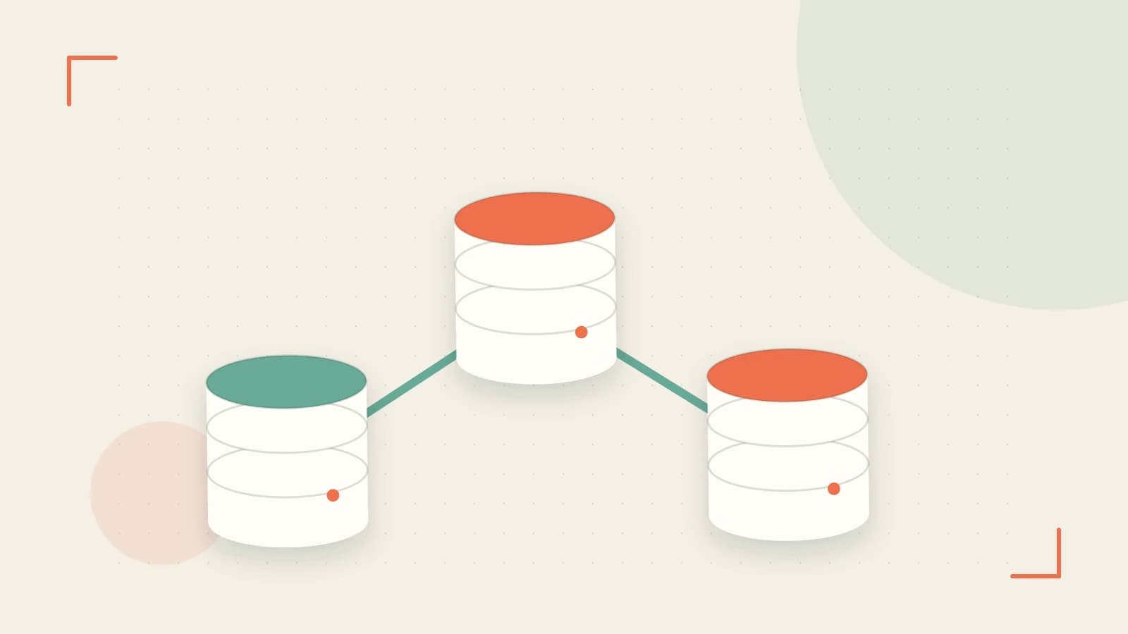 Editorial illustration of structured records, database cylinders and relationships between tables