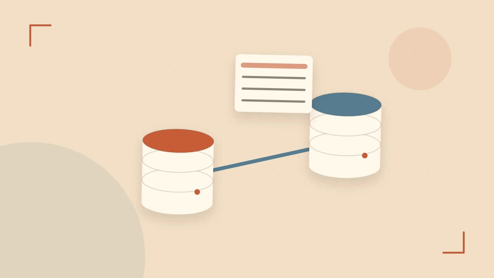 Editorial illustration of structured records, database cylinders and relationships between tables