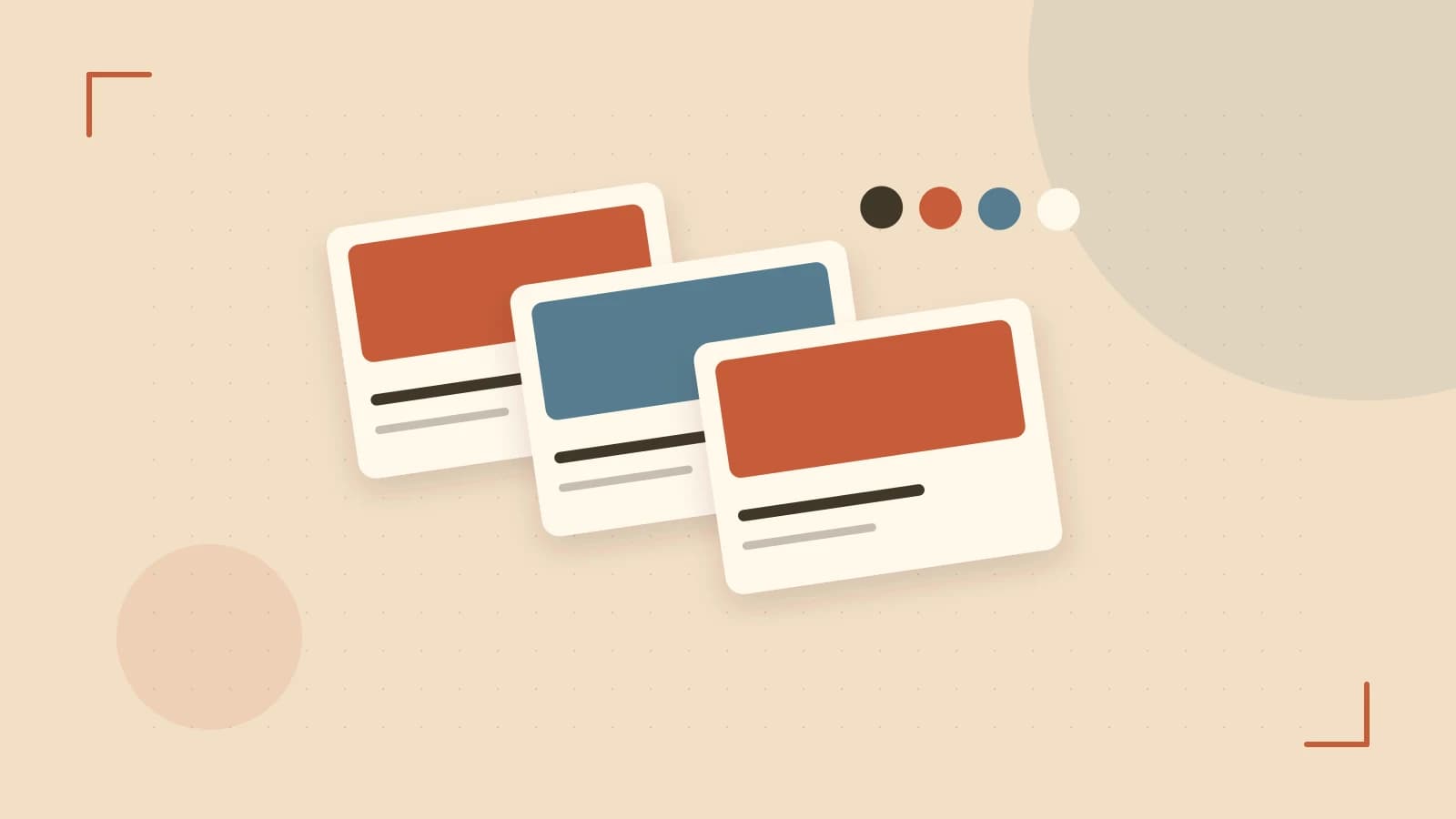 Editorial illustration of responsive browser layouts, overlapping design components and a color system