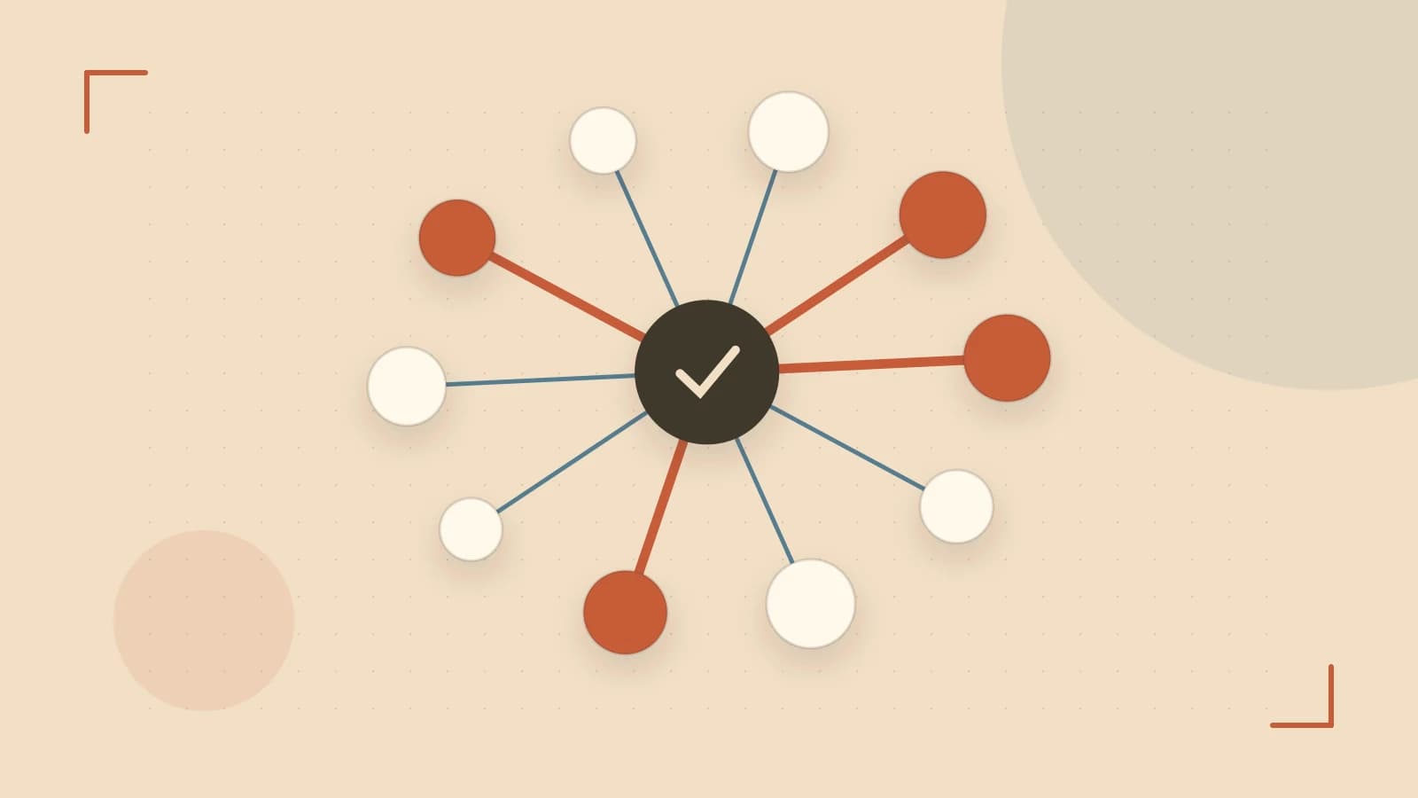 Editorial illustration of an algorithmic node graph with branching paths and a highlighted result