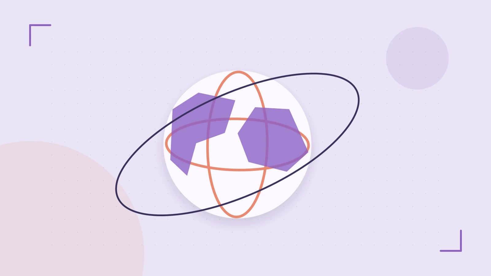 Editorial illustration of an editorial globe with meridians and layered geographic shapes