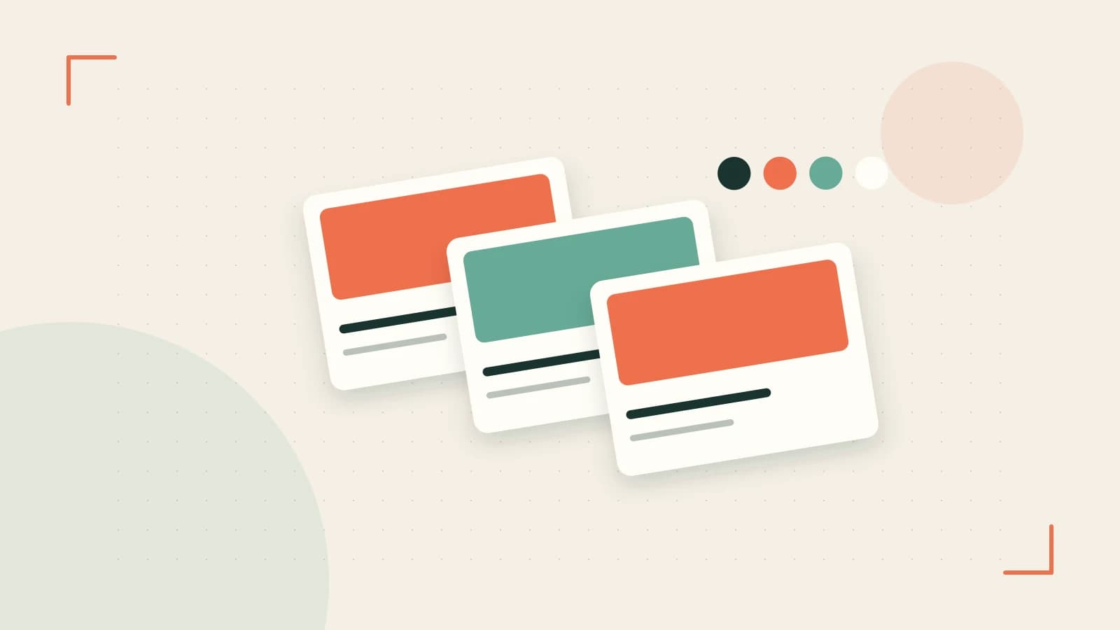 Editorial illustration of responsive browser layouts, overlapping design components and a color system