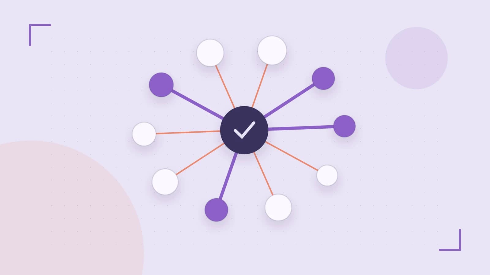 Editorial illustration of an algorithmic node graph with branching paths and a highlighted result