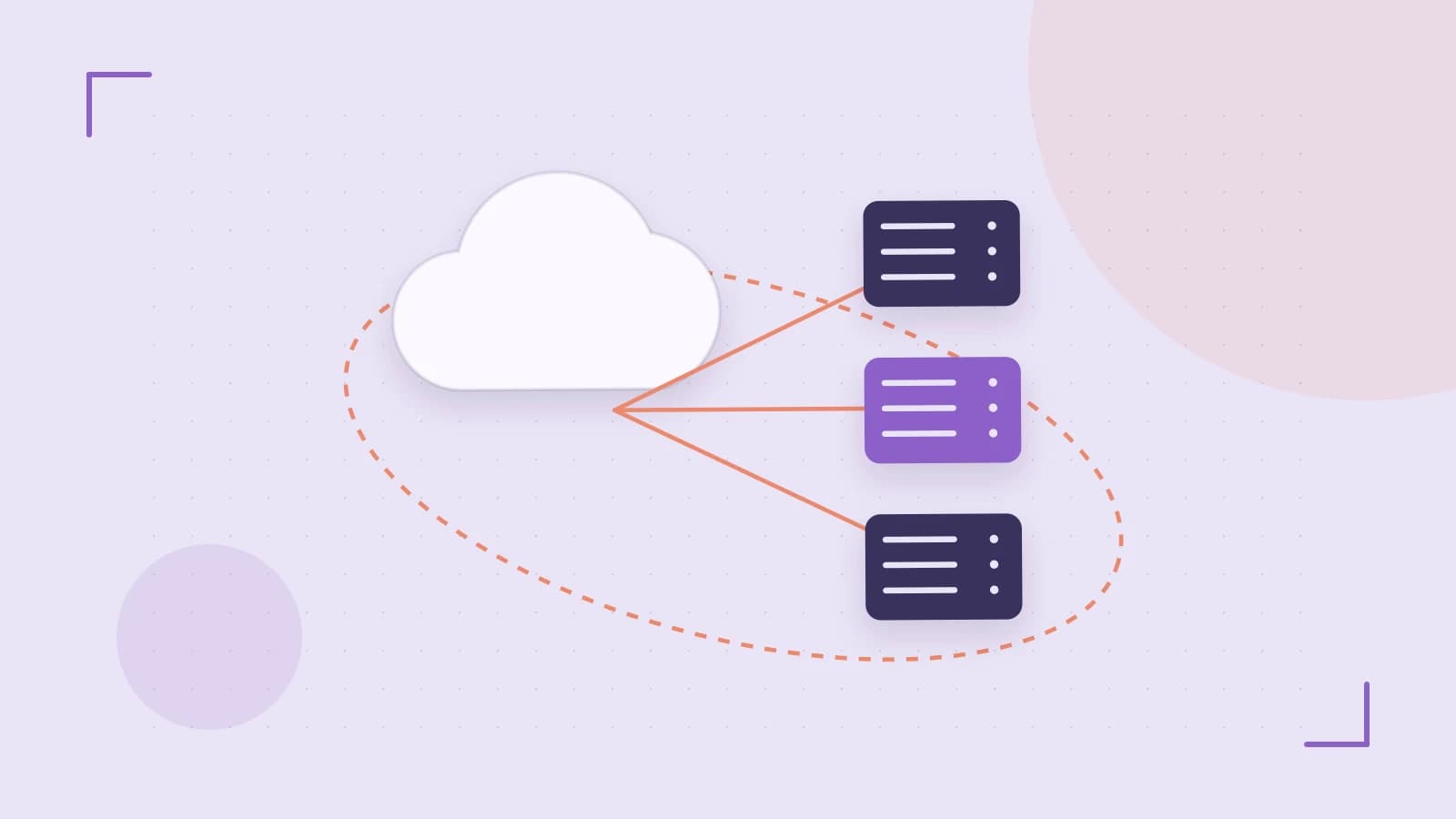 Editorial illustration of cloud infrastructure, connected server racks and an orbital service map