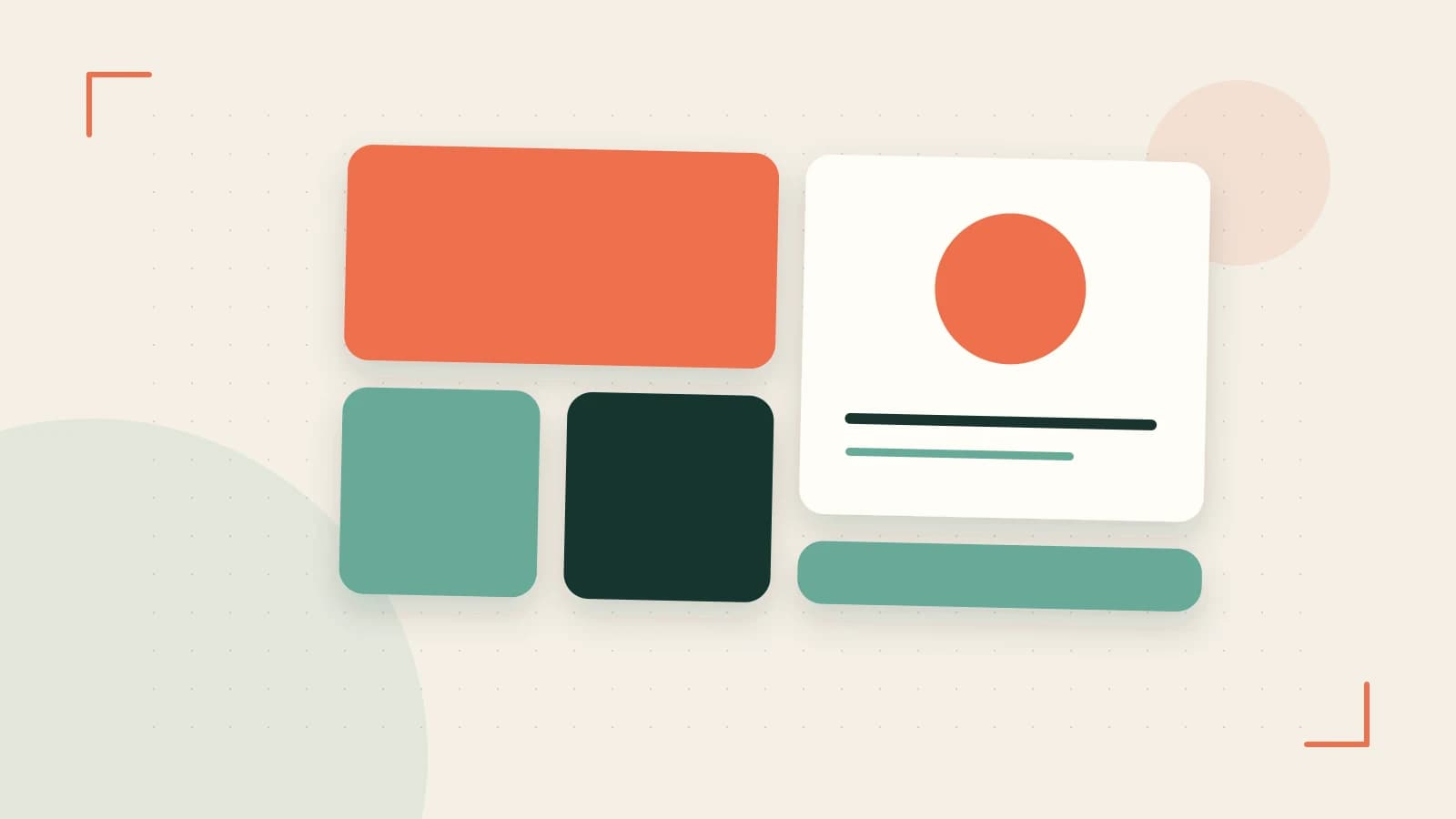 Editorial illustration of responsive browser layouts, overlapping design components and a color system