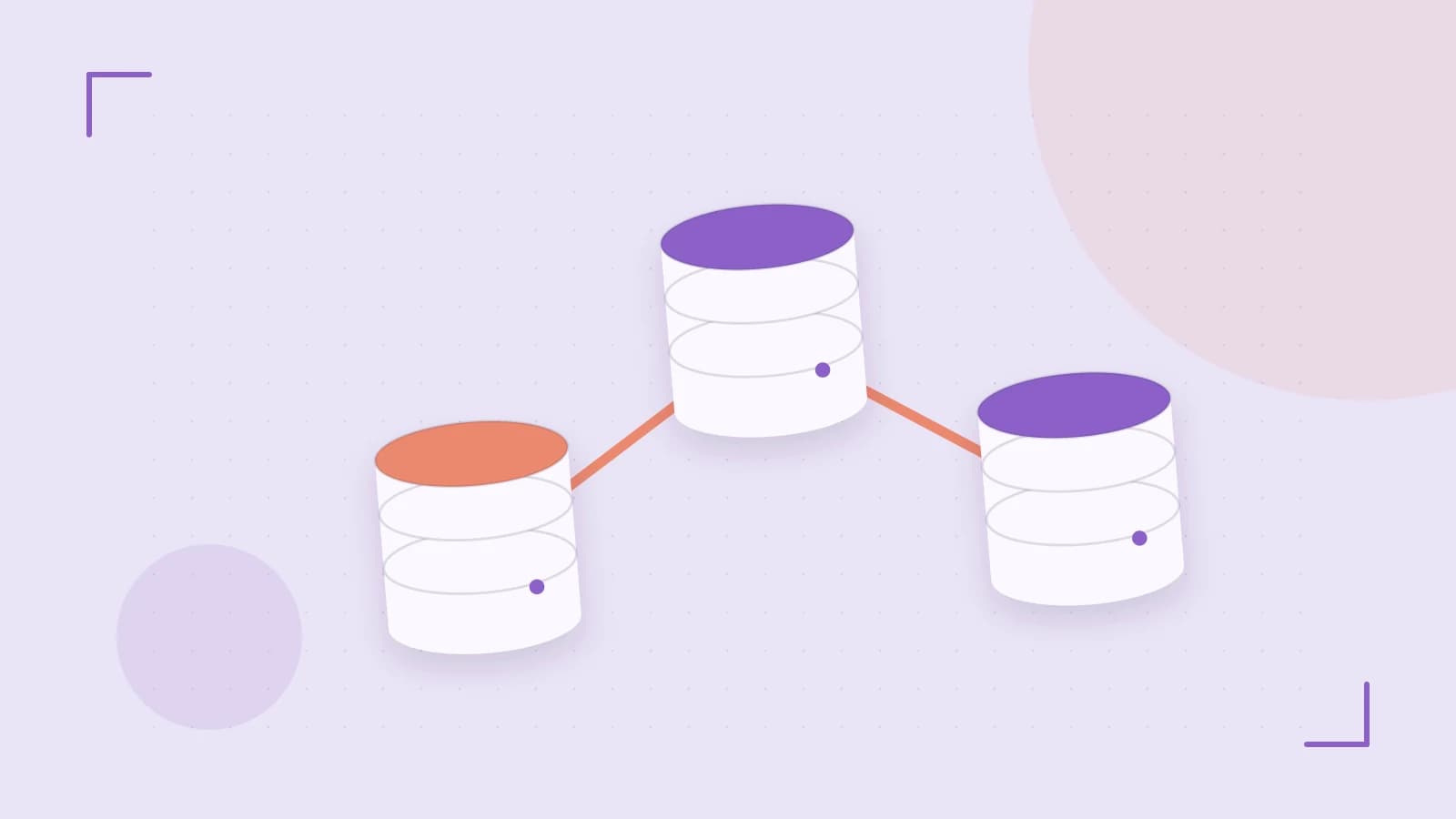 Editorial illustration of structured records, database cylinders and relationships between tables